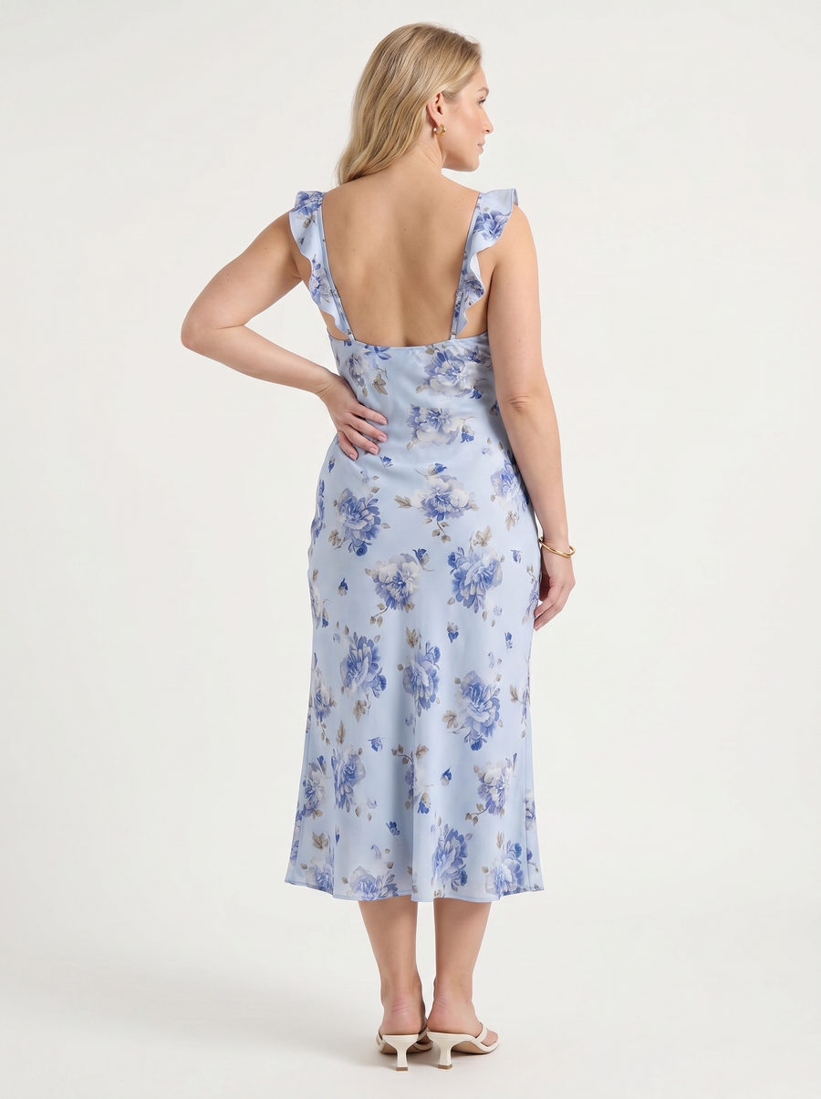 Elly Midikleid mit Blumenprint und Rüschenträgern