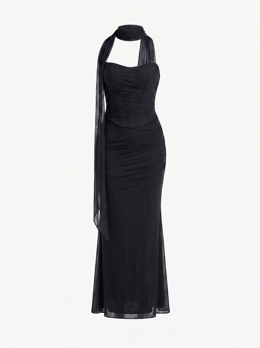 Ondine Maxikleid mit Schalkragen