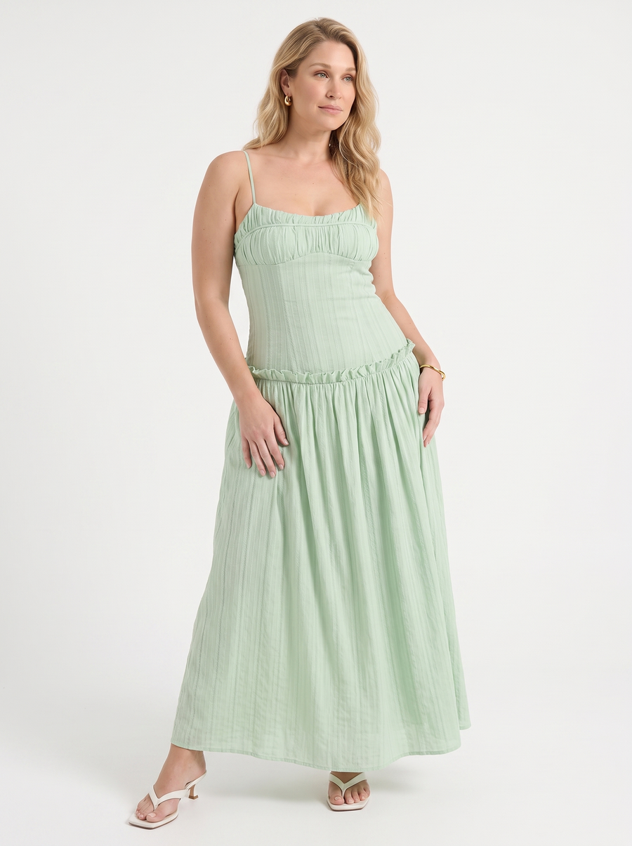 Elena Maxikleid mit Spaghettiträgern und gerafftem Oberteil