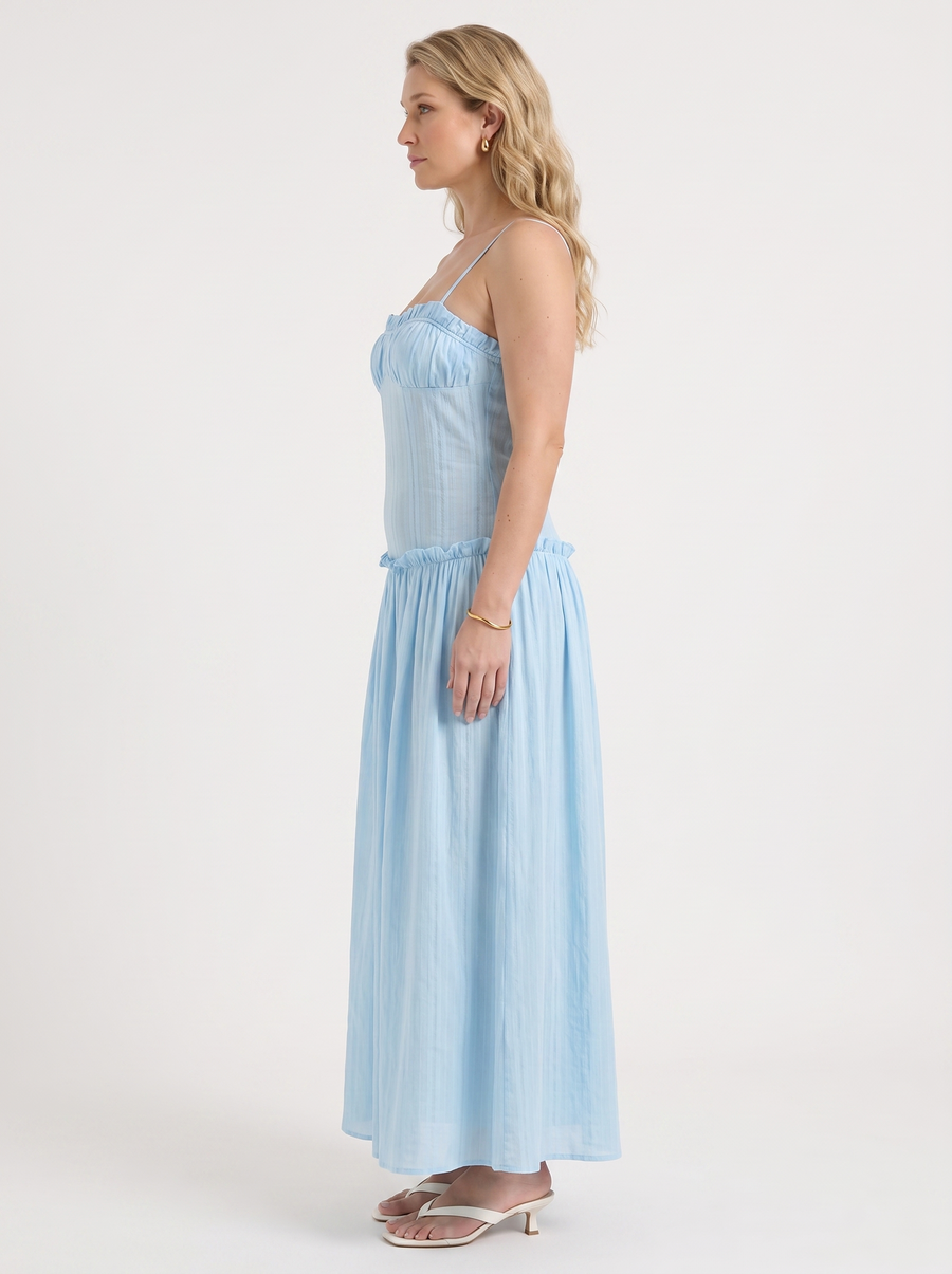Elena Maxikleid mit Spaghettiträgern und gerafftem Oberteil