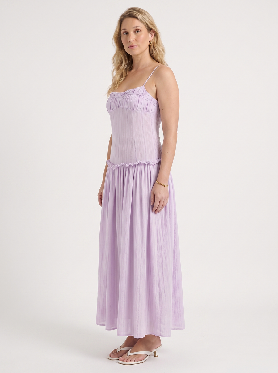 Elena Maxikleid mit Spaghettiträgern und gerafftem Oberteil