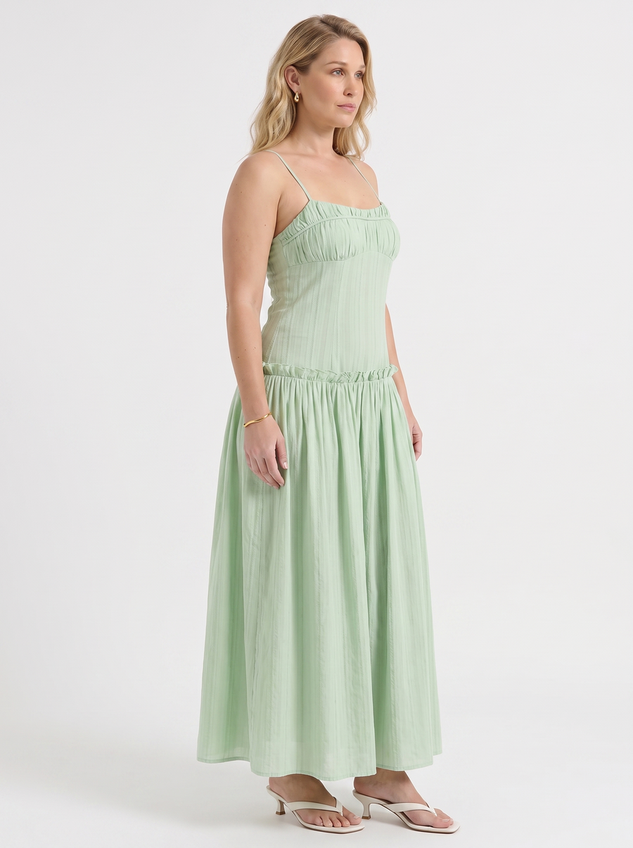 Elena Maxikleid mit Spaghettiträgern und gerafftem Oberteil