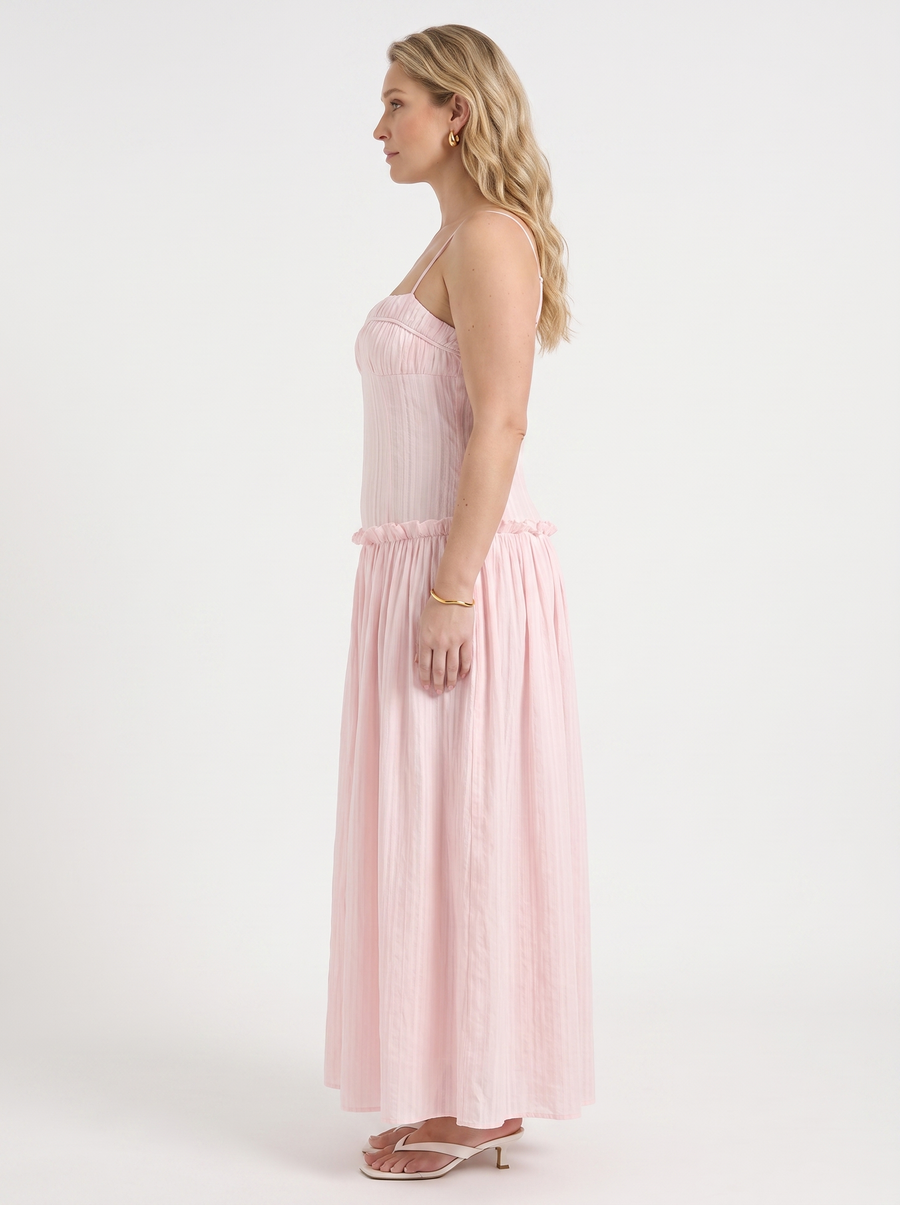 Elena Maxikleid mit Spaghettiträgern und gerafftem Oberteil