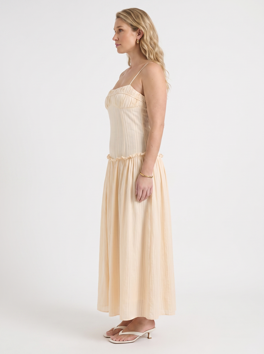 Elena Maxikleid mit Spaghettiträgern und gerafftem Oberteil