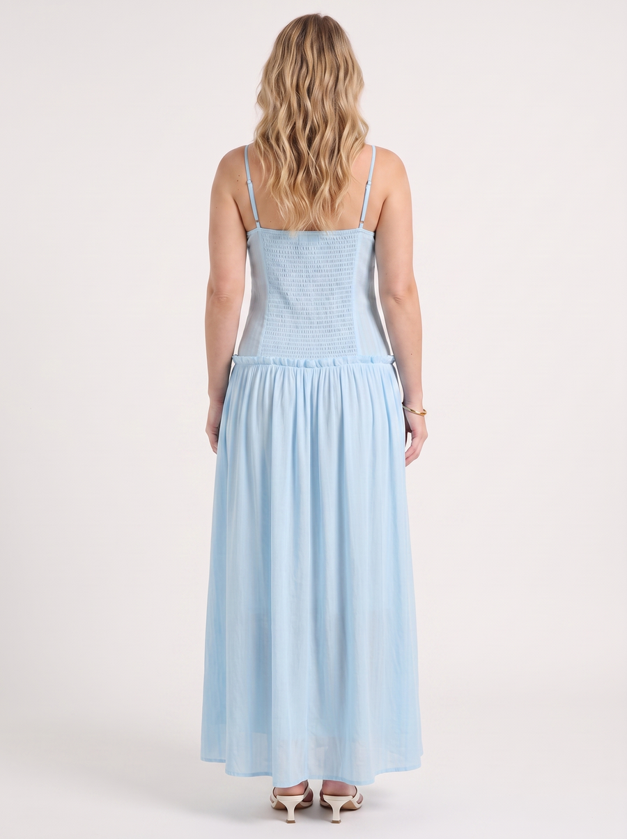 Elena Maxikleid mit Spaghettiträgern und gerafftem Oberteil