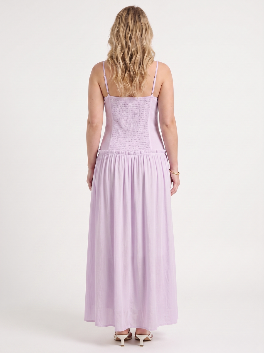 Elena Maxikleid mit Spaghettiträgern und gerafftem Oberteil