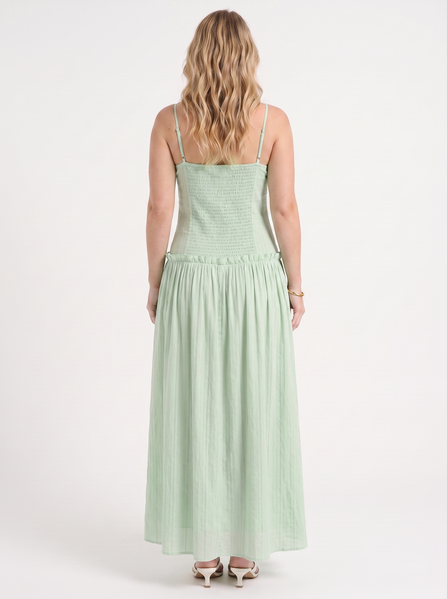 Elena Maxikleid mit Spaghettiträgern und gerafftem Oberteil
