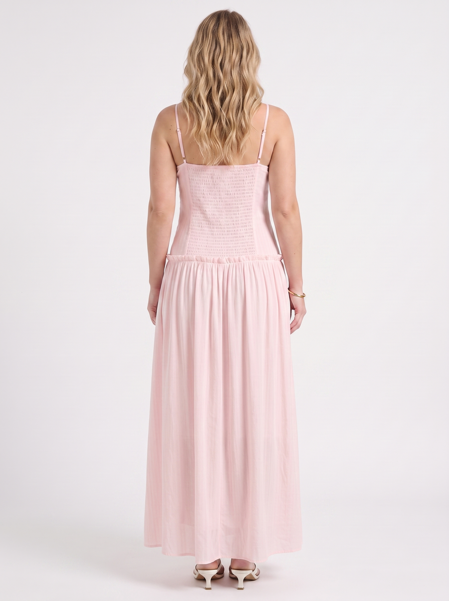 Elena Maxikleid mit Spaghettiträgern und gerafftem Oberteil