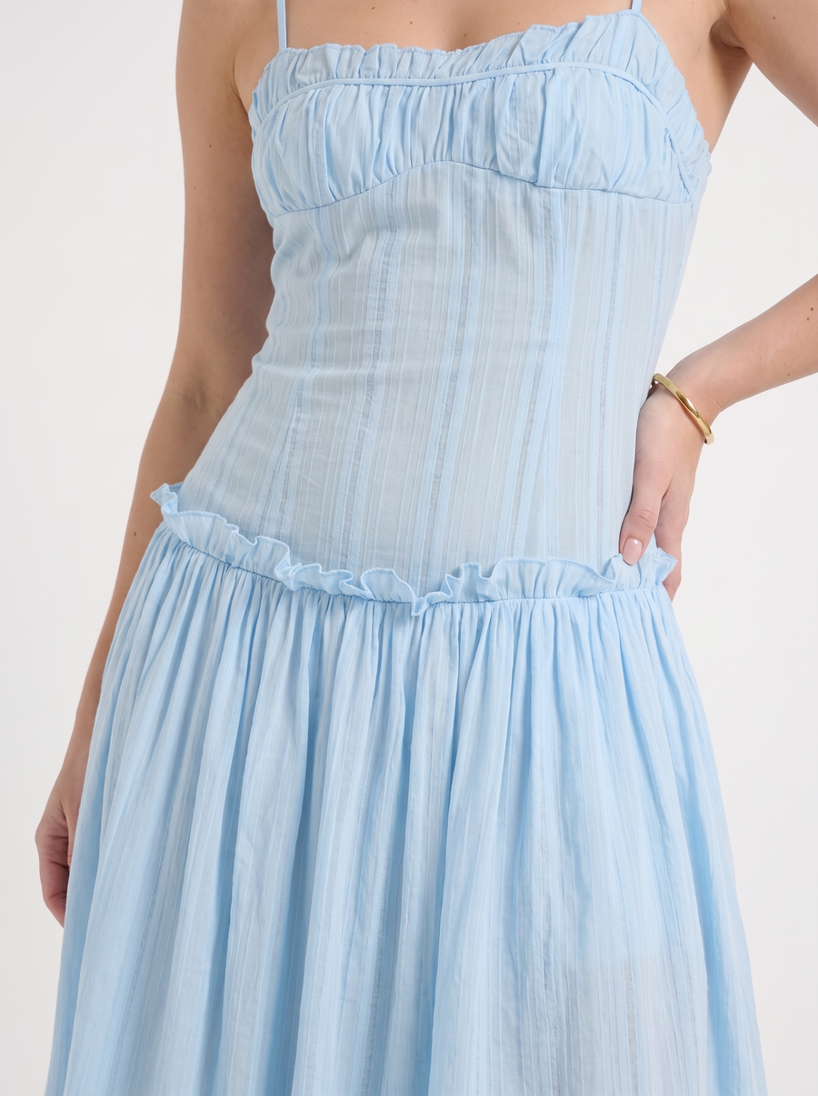Elena Maxikleid mit Spaghettiträgern und gerafftem Oberteil