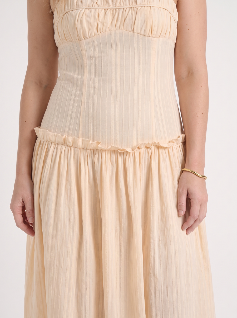 Elena Maxikleid mit Spaghettiträgern und gerafftem Oberteil