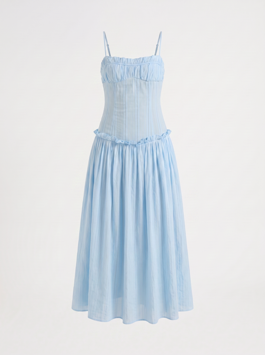 Elena Maxikleid mit Spaghettiträgern und gerafftem Oberteil