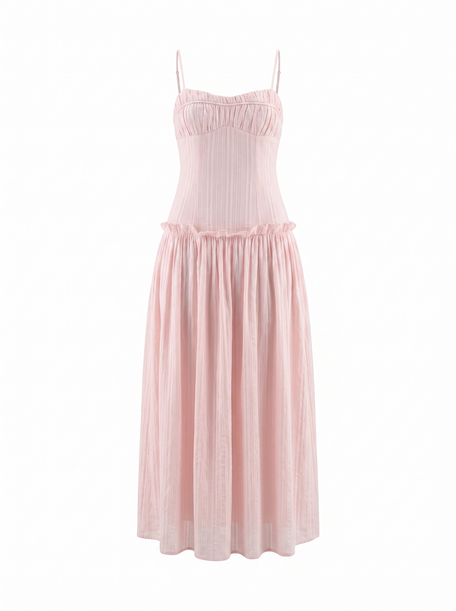 Elena Maxikleid mit Spaghettiträgern und gerafftem Oberteil