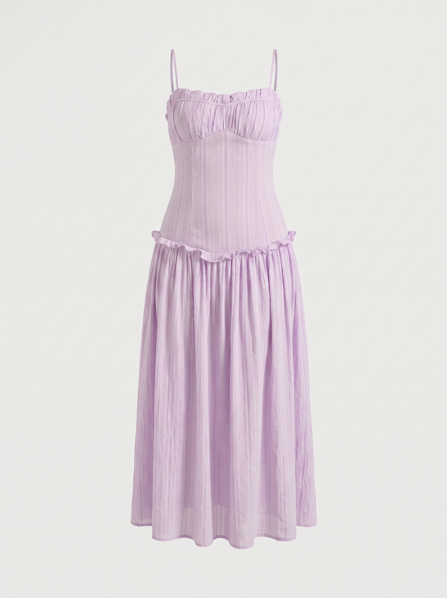 Elena Maxikleid mit Spaghettiträgern und gerafftem Oberteil