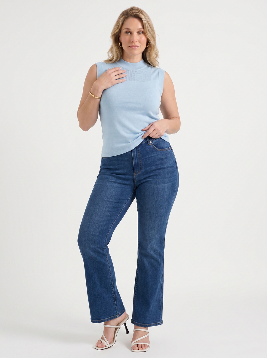 Gemma Rippstrick-Top mit Mesh-Einsatz