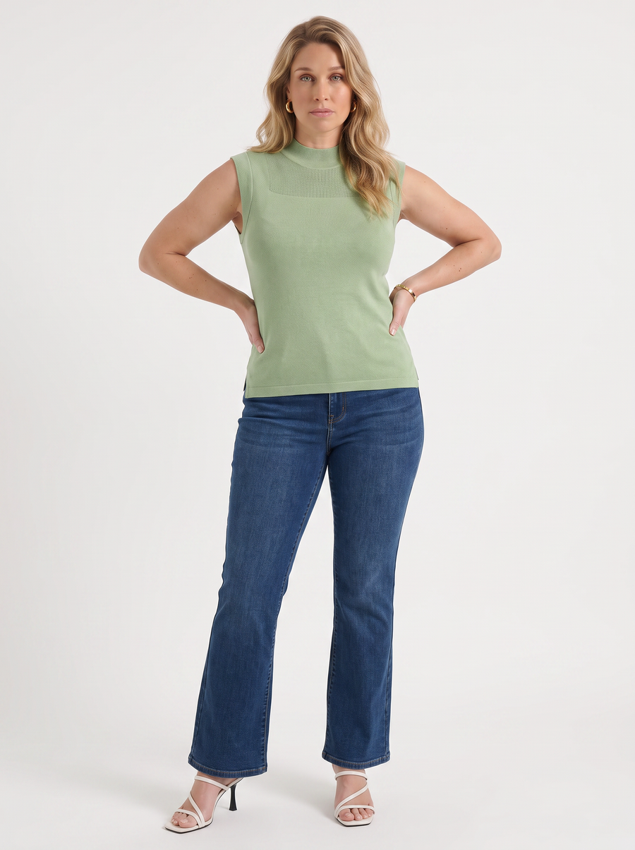 Gemma Rippstrick-Top mit Mesh-Einsatz