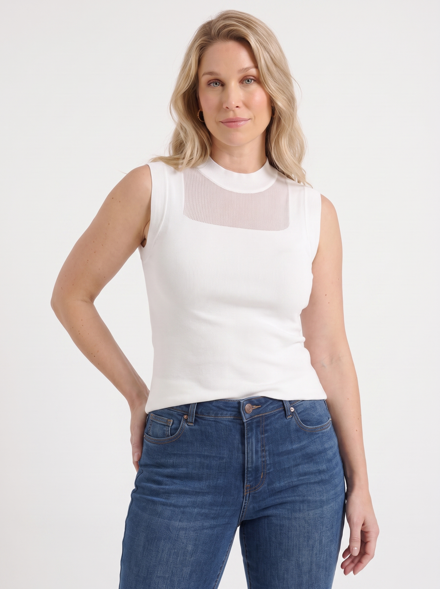 Gemma Rippstrick-Top mit Mesh-Einsatz