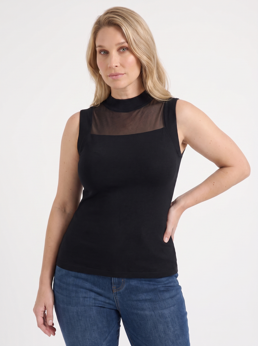 Gemma Rippstrick-Top mit Mesh-Einsatz