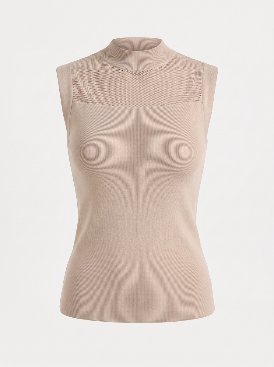 Gemma Rippstrick-Top mit Mesh-Einsatz