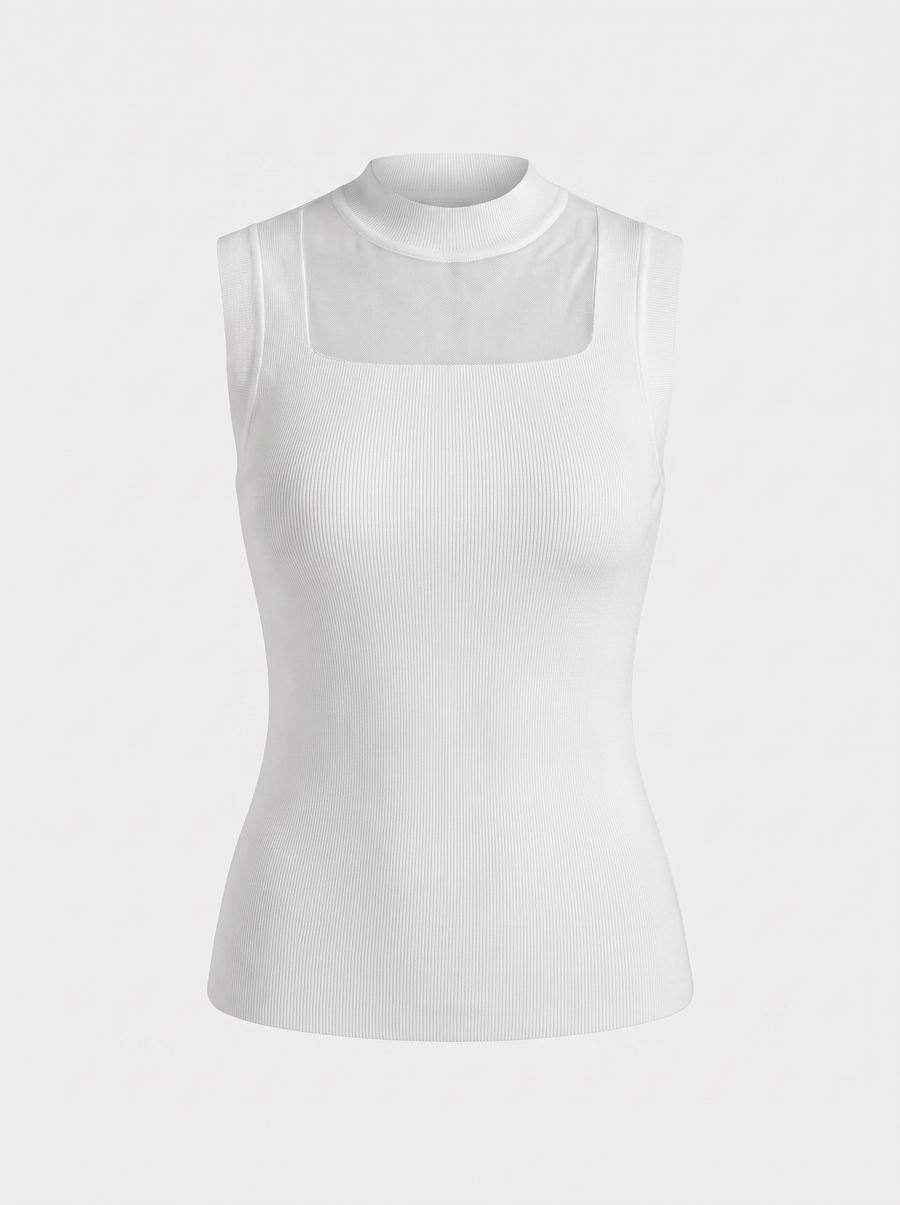 Gemma Rippstrick-Top mit Mesh-Einsatz