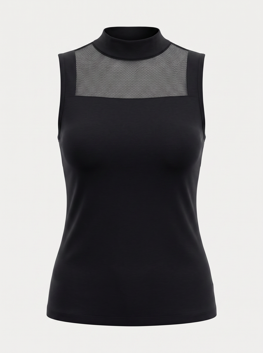 Gemma Rippstrick-Top mit Mesh-Einsatz