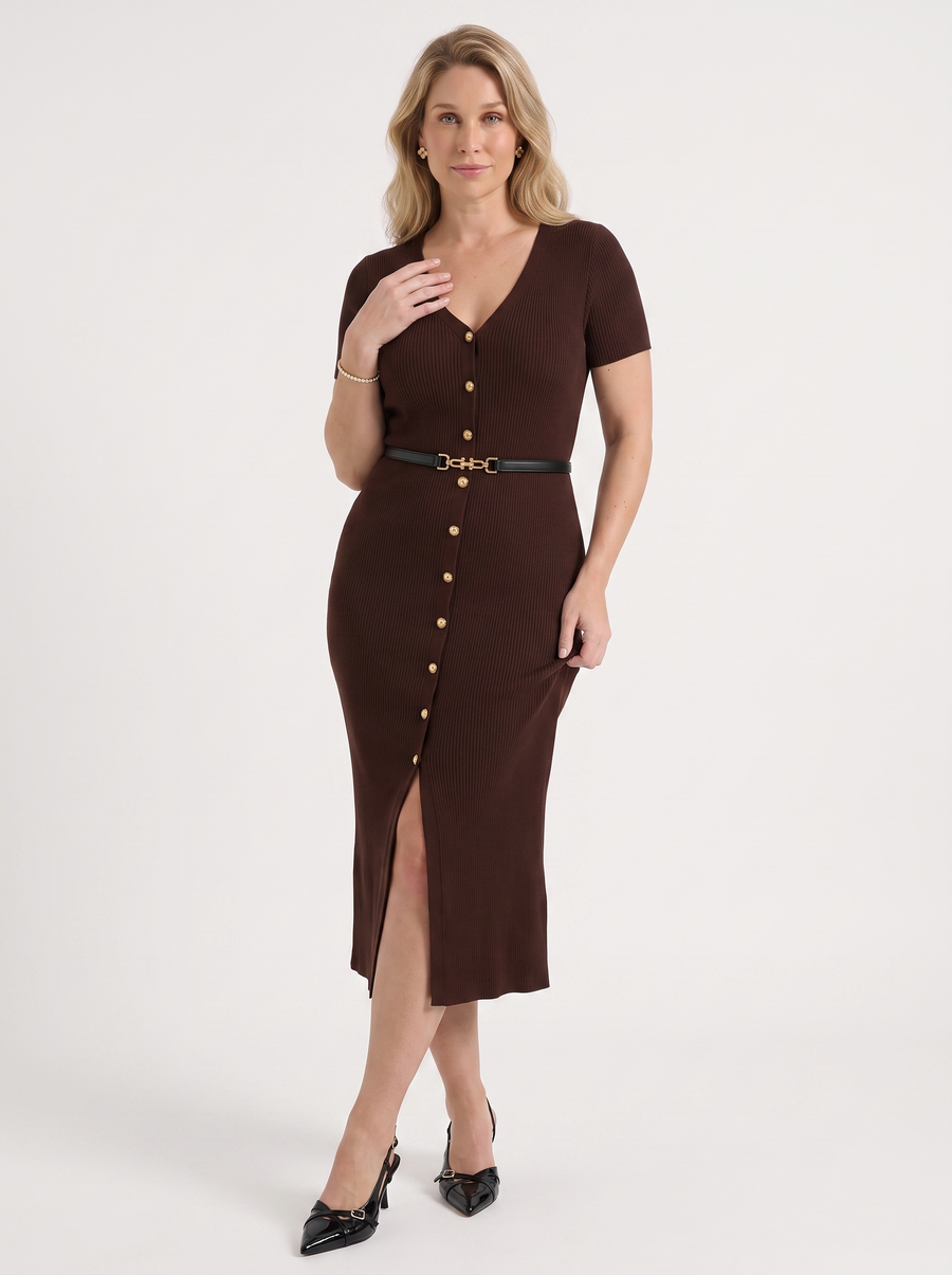 Rowan Midi-Strickkleid mit Knopfleiste