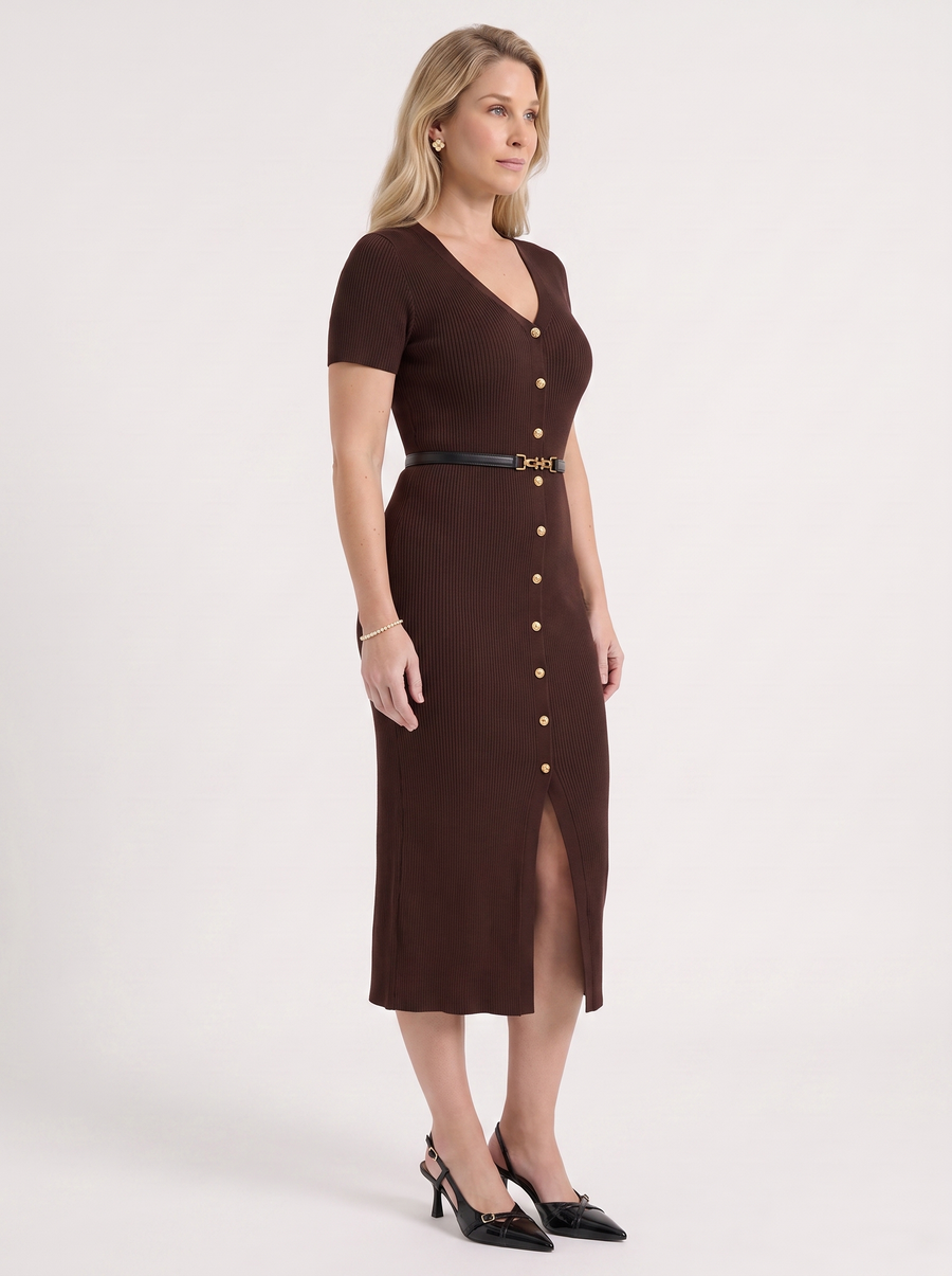 Rowan Midi-Strickkleid mit Knopfleiste