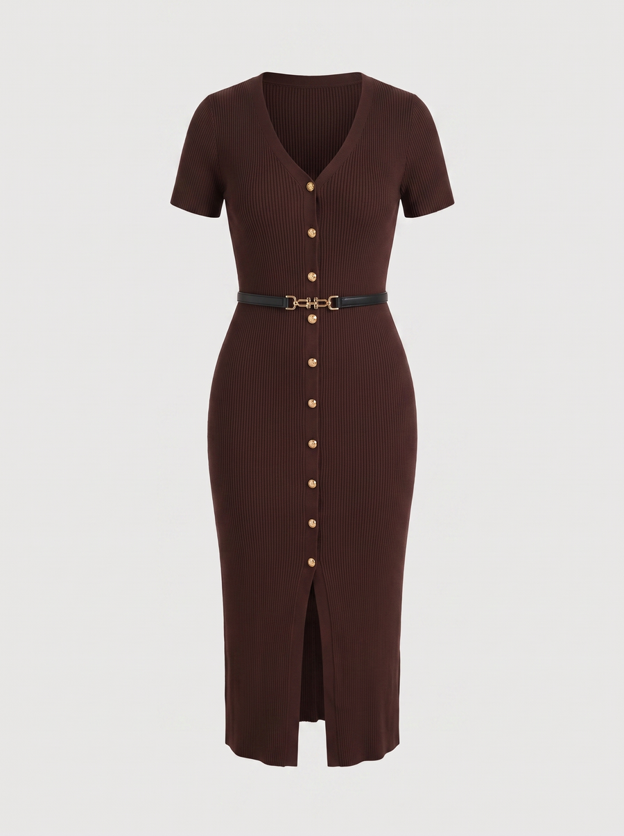 Rowan Midi-Strickkleid mit Knopfleiste