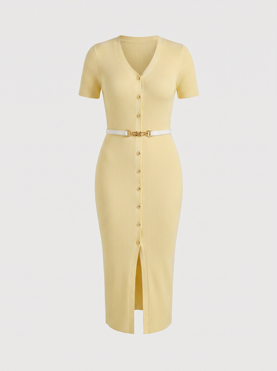 Rowan Midi-Strickkleid mit Knopfleiste