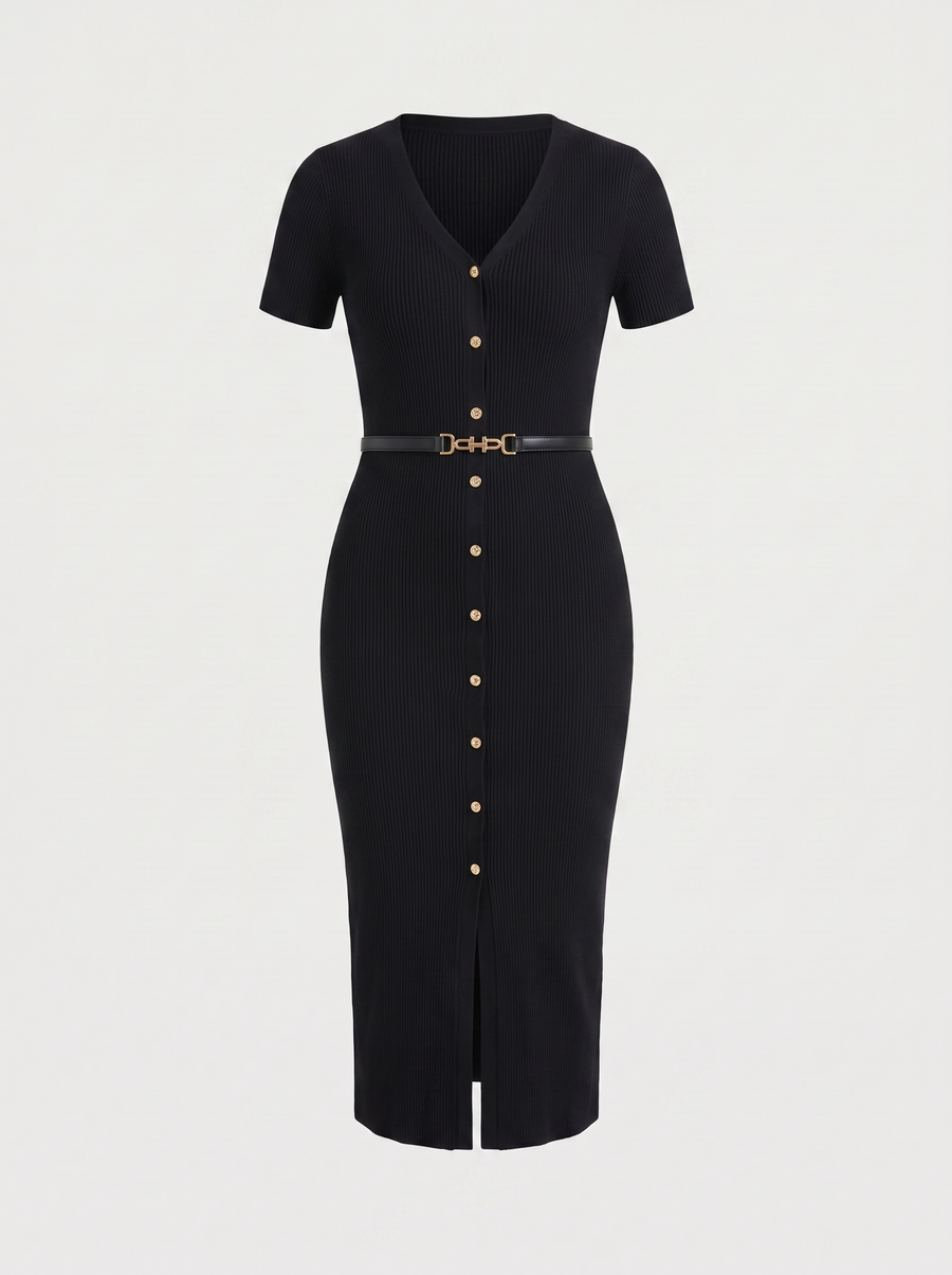 Rowan Midi-Strickkleid mit Knopfleiste