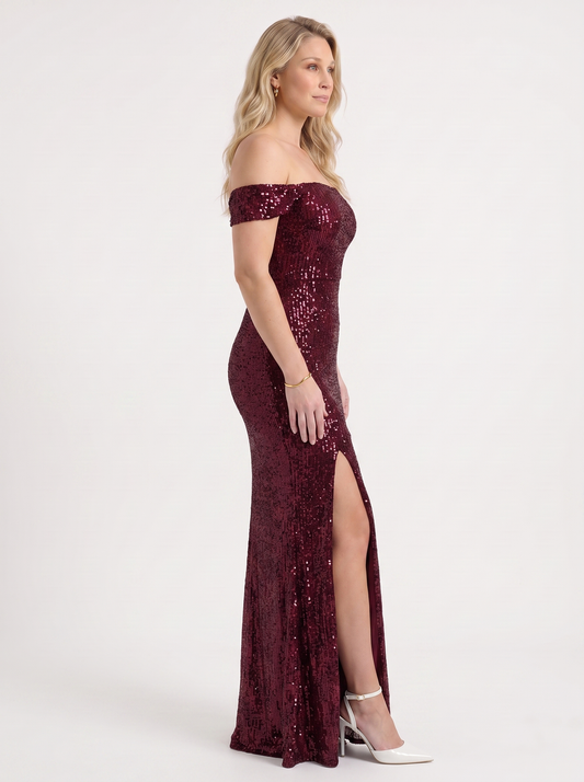 Noa Paillettenkleid mit Off-Shoulder-Ausschnitt