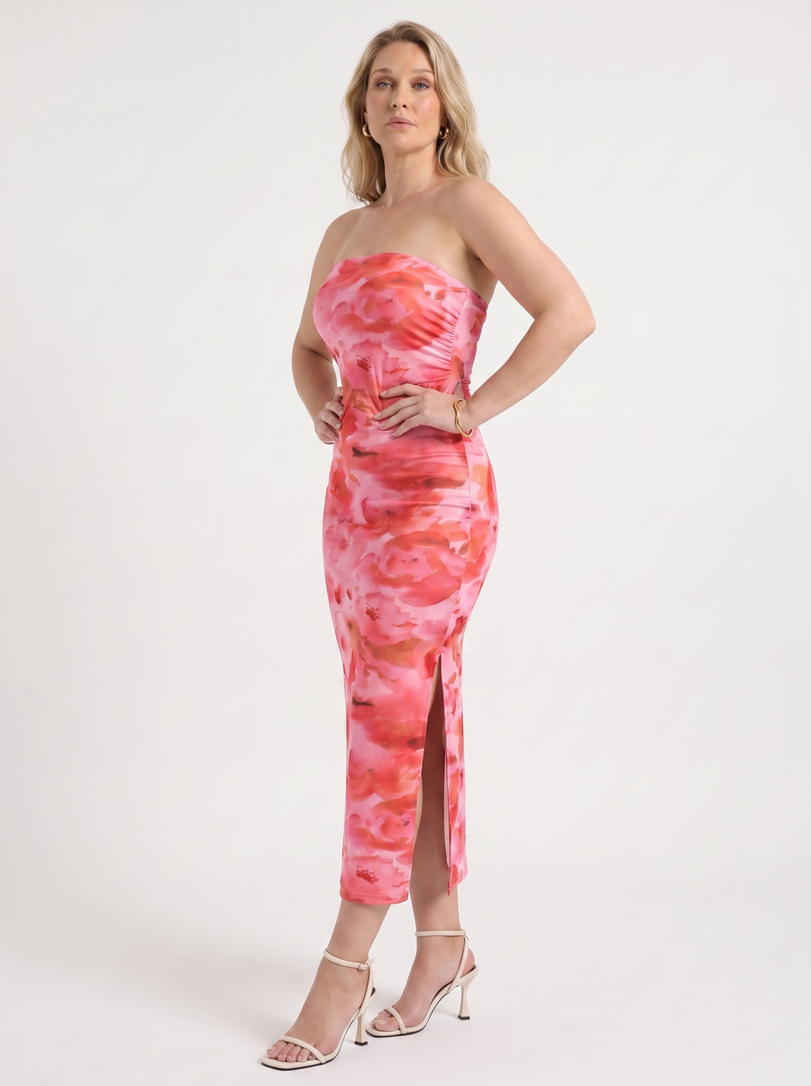 Quincy Bandeau-Maxikleid mit Print