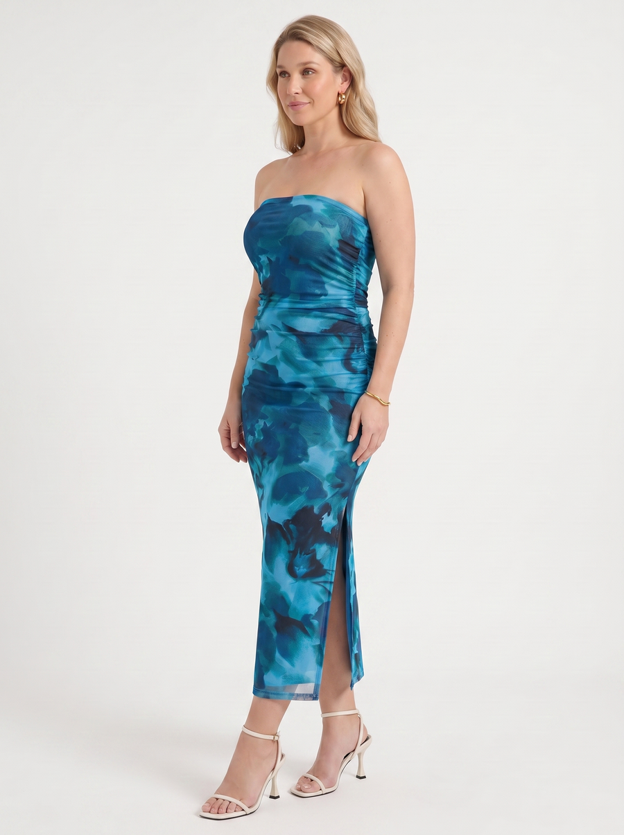 Quincy Bandeau-Maxikleid mit Print