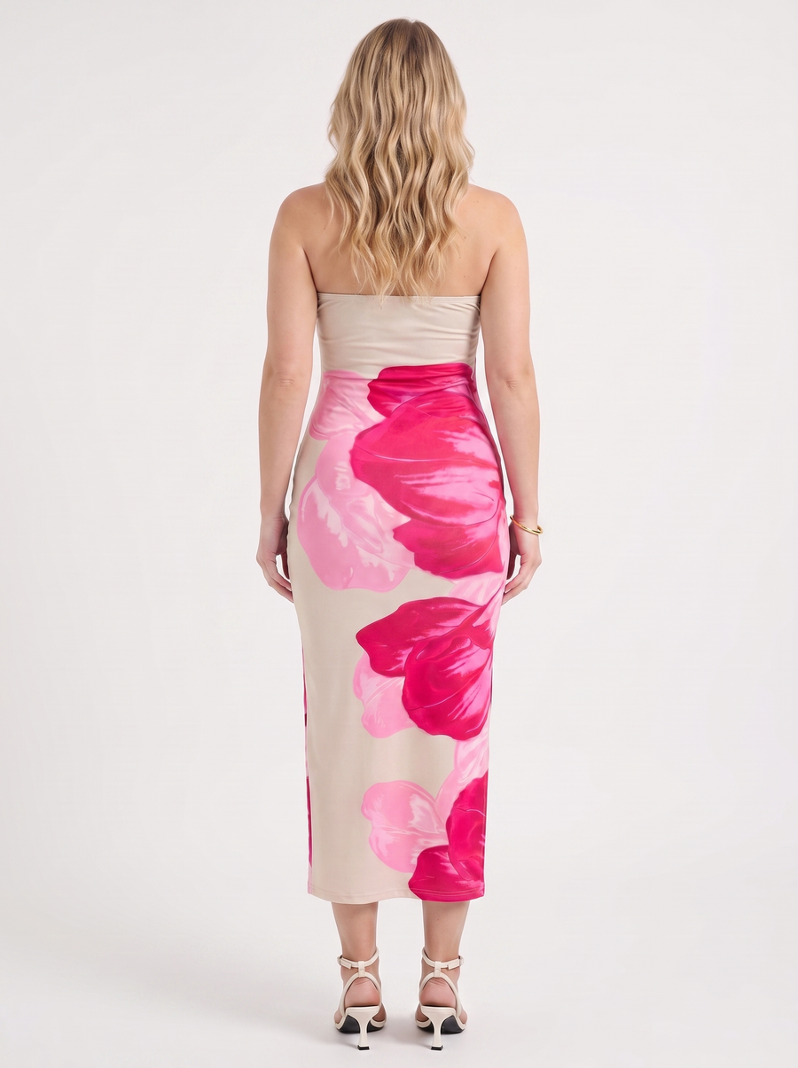 Quincy Bandeau-Maxikleid mit Print