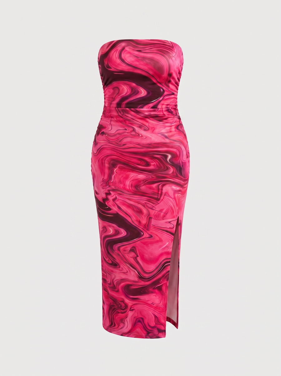 Quincy Bandeau-Maxikleid mit Print