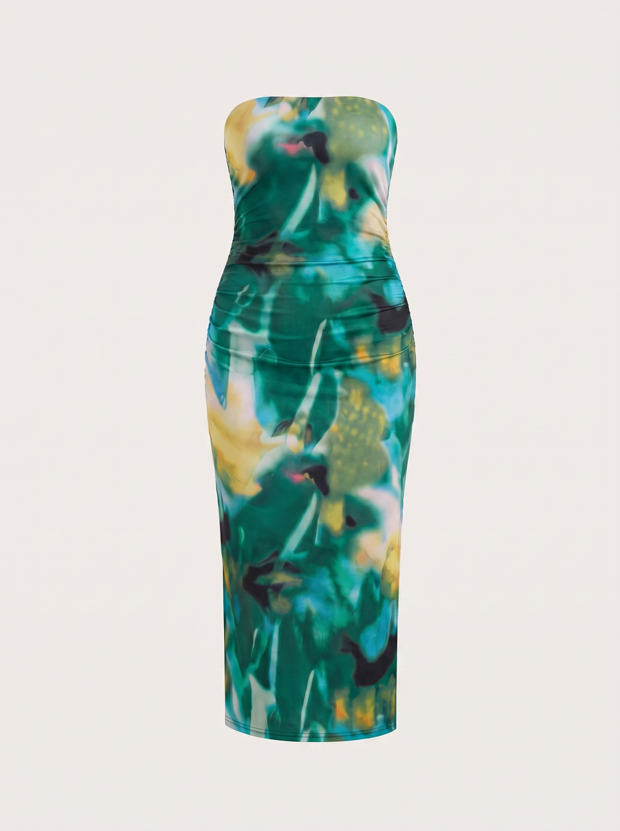 Quincy Bandeau-Maxikleid mit Print