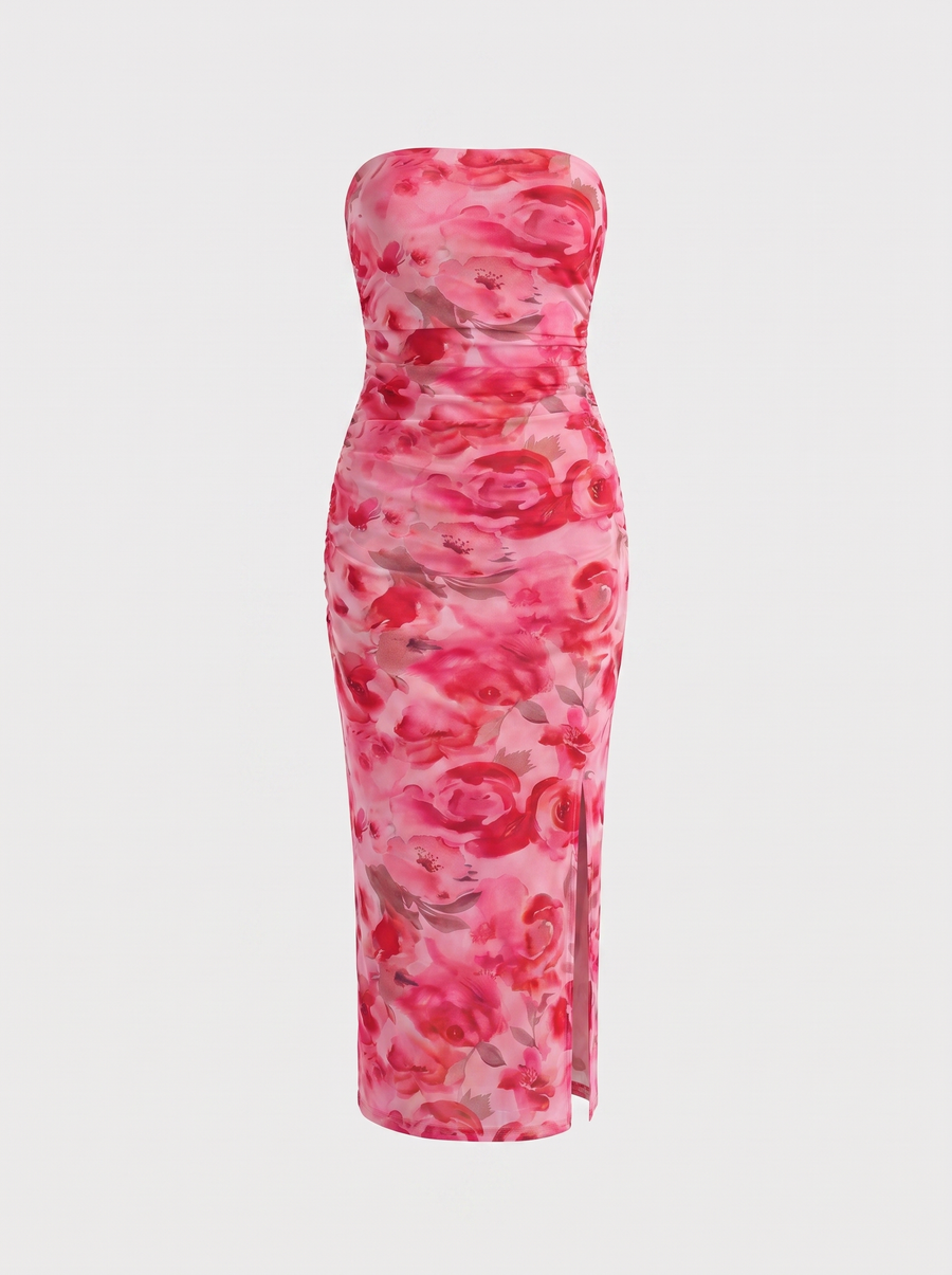 Quincy Bandeau-Maxikleid mit Print