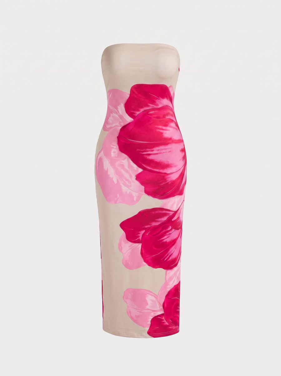 Quincy Bandeau-Maxikleid mit Print