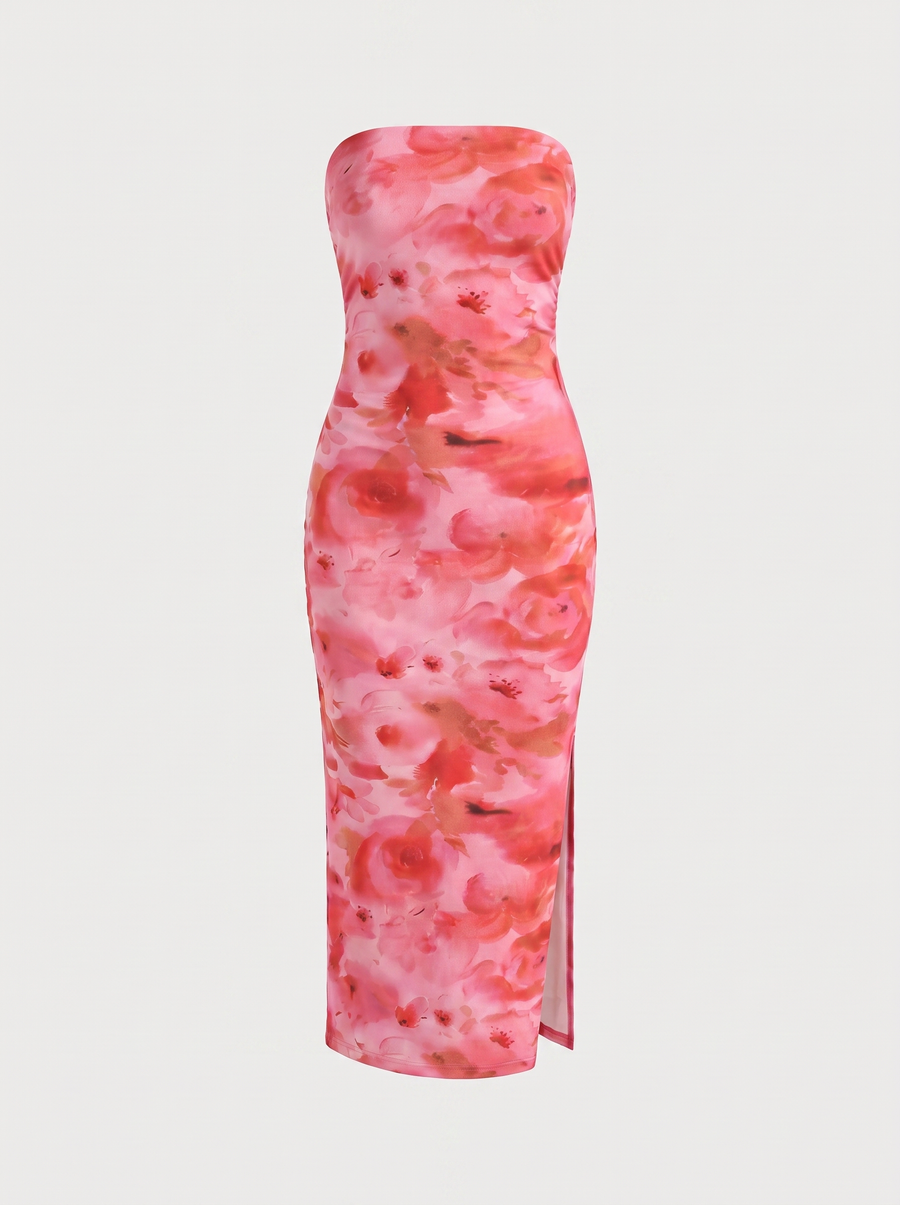 Quincy Bandeau-Maxikleid mit Print