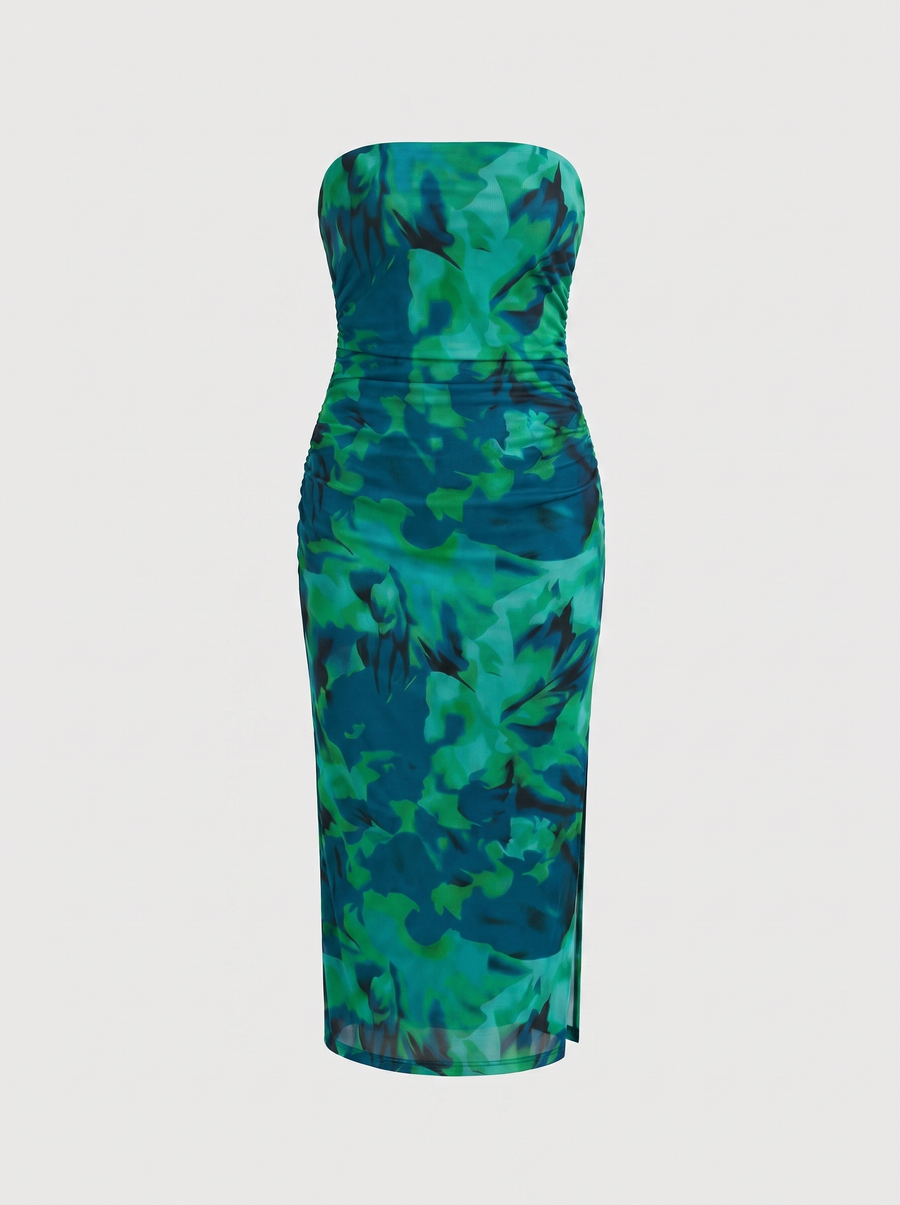 Quincy Bandeau-Maxikleid mit Print