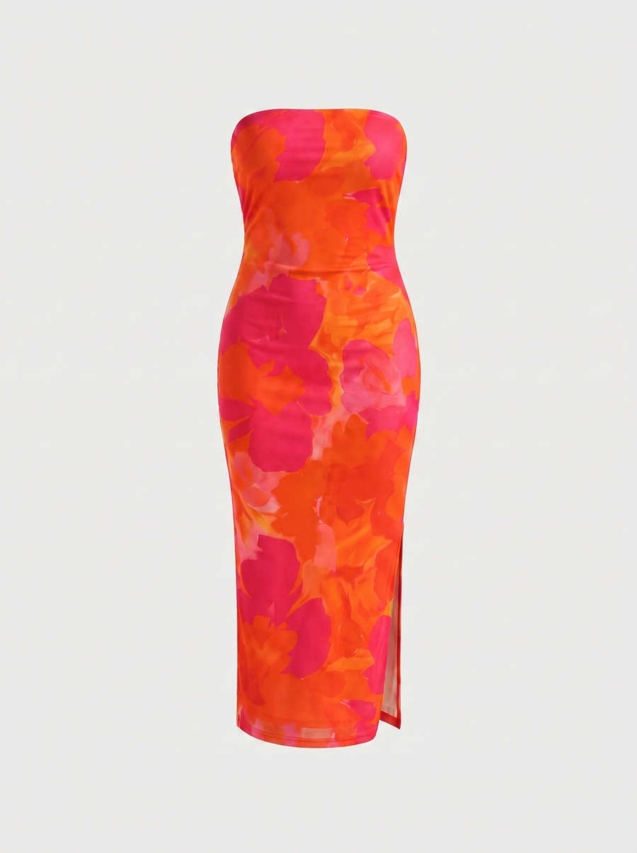 Quincy Bandeau-Maxikleid mit Print