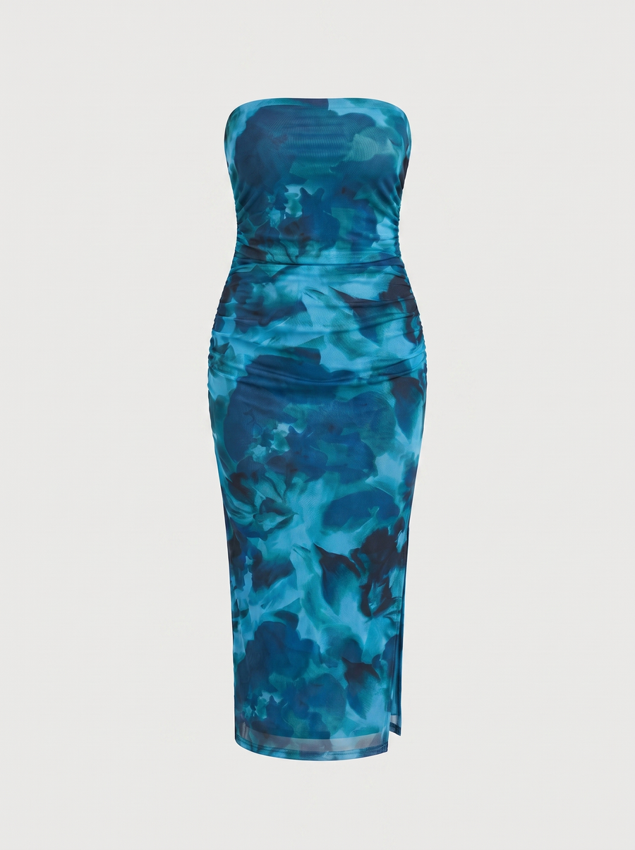 Quincy Bandeau-Maxikleid mit Print