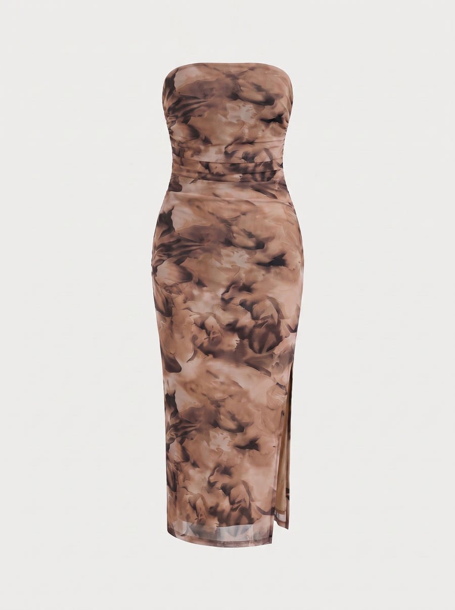 Quincy Bandeau-Maxikleid mit Print