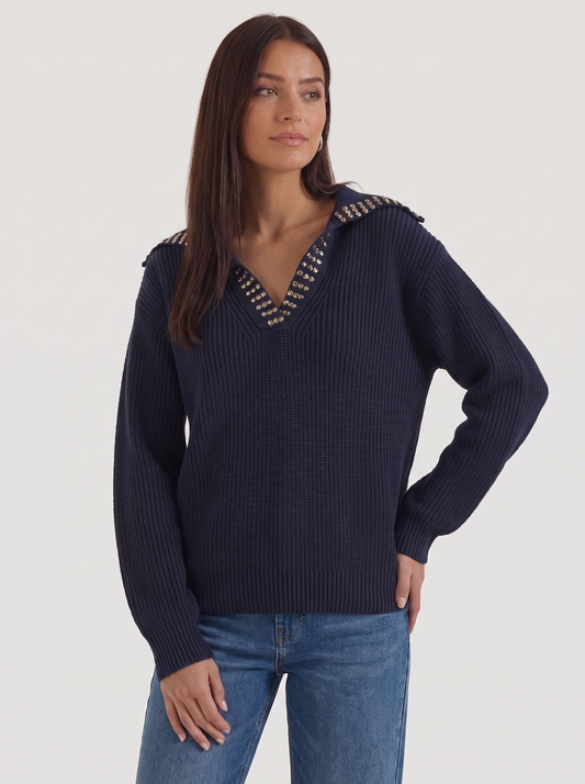 Darlene Wollpullover mit Nietenkragen