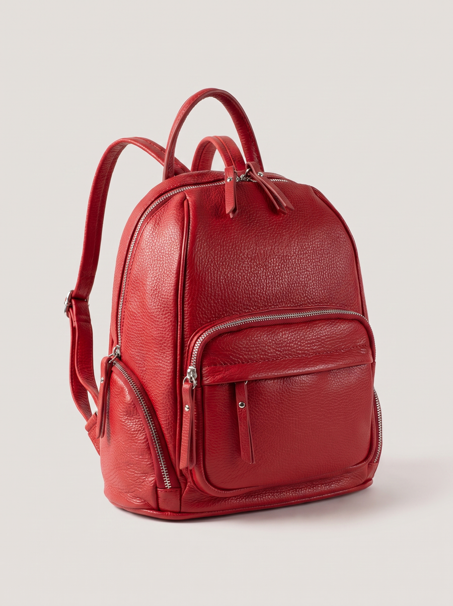 Eleganter Rucksack aus Leder – Rot, Frontansicht