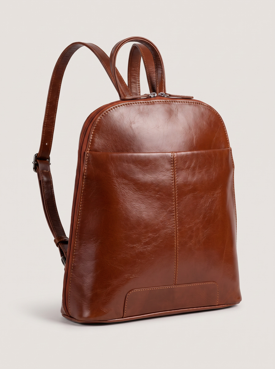 Rucksack aus Leder – Braun, Frontansicht