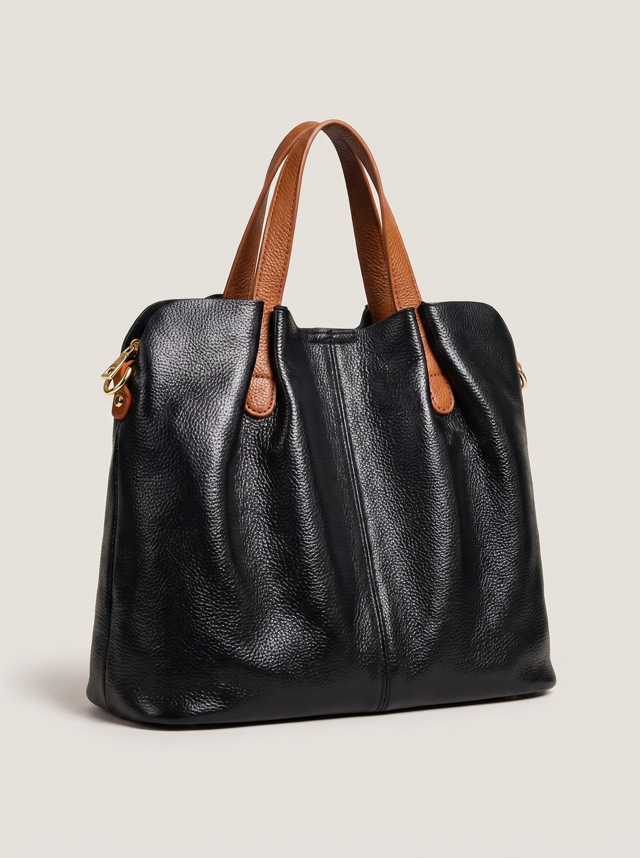 Alana Ledertasche mit Litchi-Prägung Schwarz