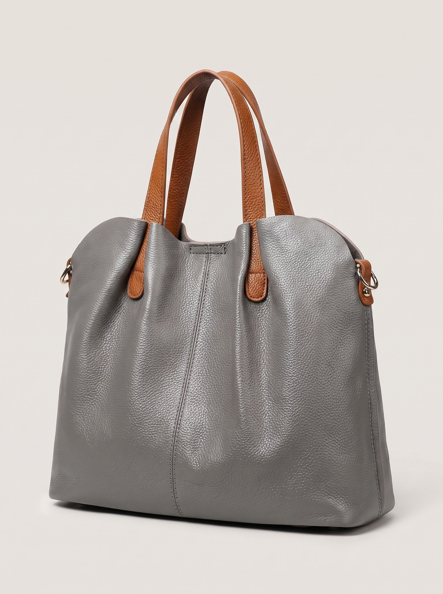 Alana Ledertasche mit Litchi-Prägung Grau