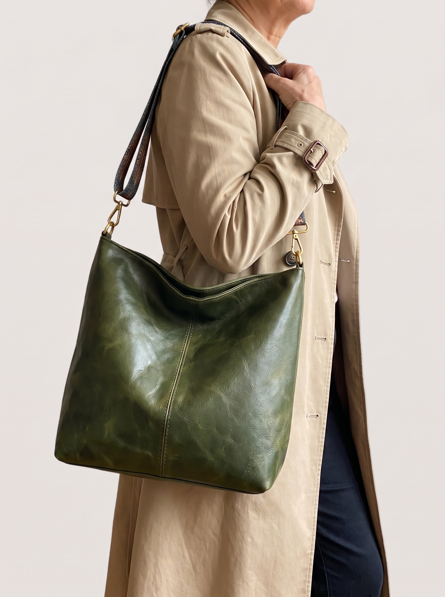 Lexia Elegante Vintage-Handtasche Grün getragen