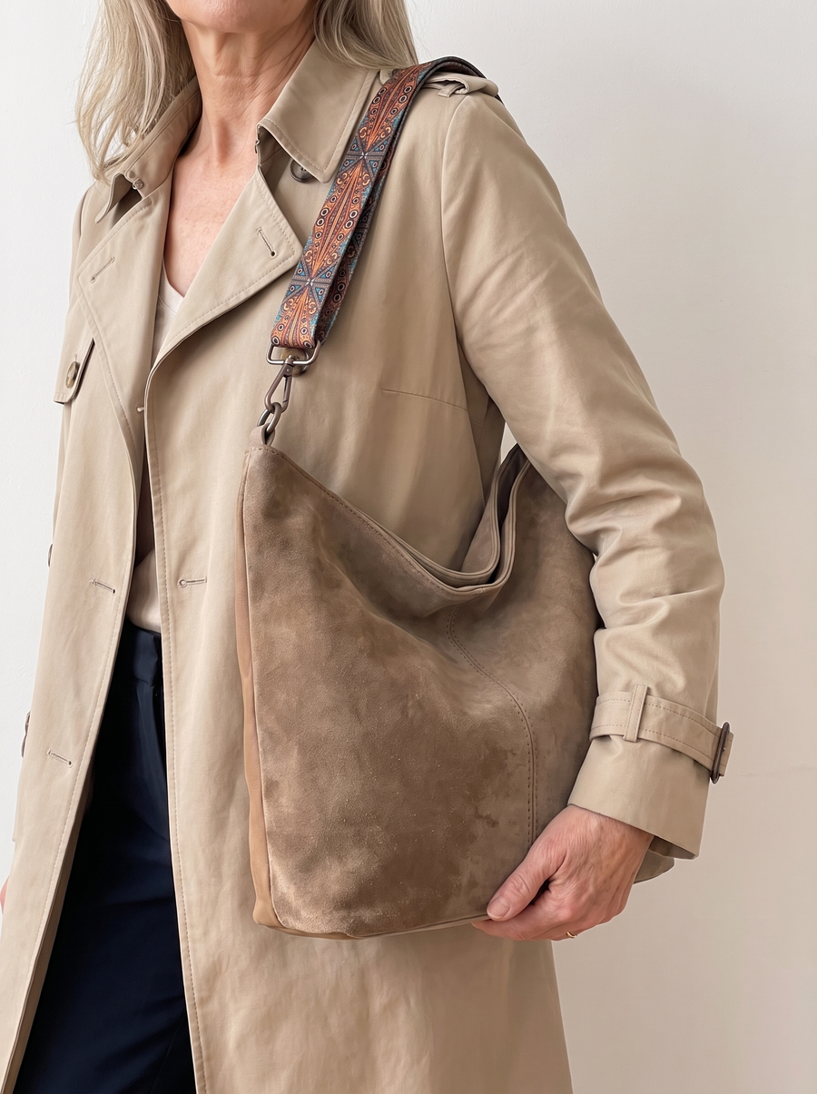 Lexia Elegante Vintage-Handtasche Khaki getragen