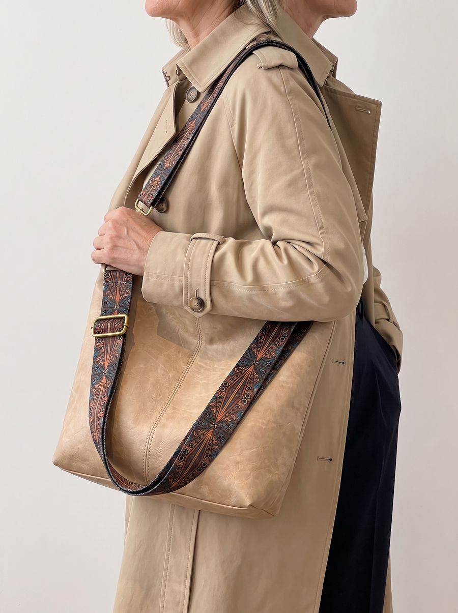 Lexia Elegante Vintage-Handtasche Beige getragen
